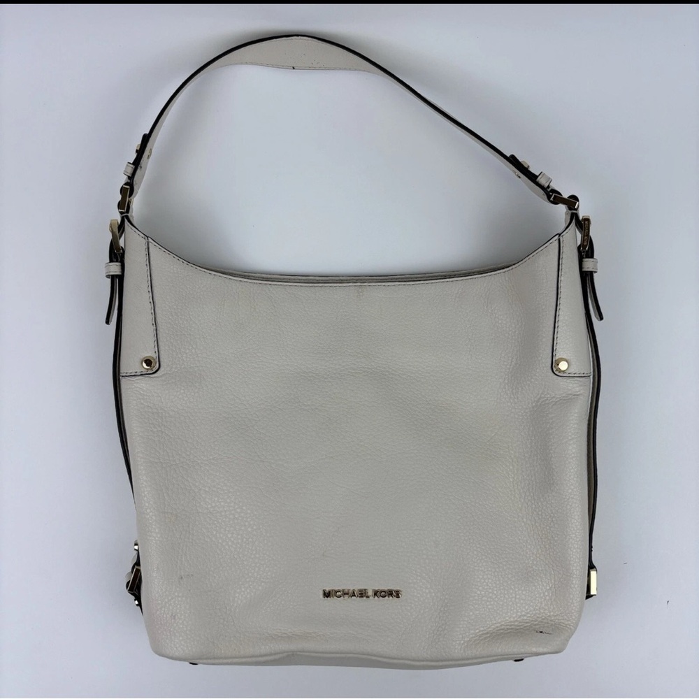 MICHAEL MICHAEL KORS Bedford Belted White Pebble Leather Hobo Shoulder Bag Large